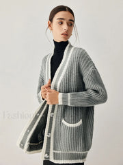 Chunky Knit Double Trendy Pockets Slouchy Cardigan Grey / S Sweaters L