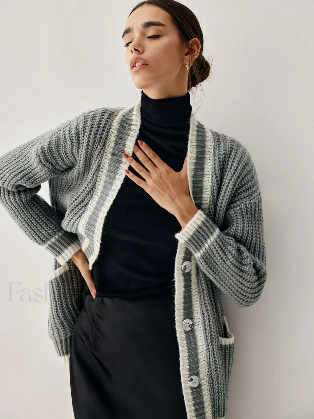 Chunky Knit Double Trendy Pockets Slouchy Cardigan Sweaters L