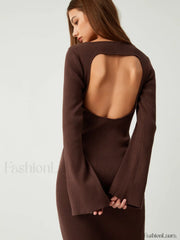 Cinnamon Open Back Long Modern Sleeve Long Sweater Dress Sweaters L