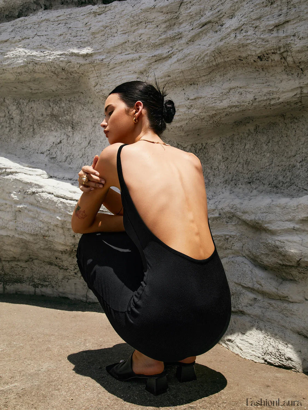 Classic Open Graceful Back Midi Dress Dresses