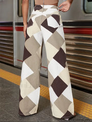Color Block Argyle Print Wide Leg Jeans Jeans