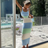 Colorful Panel Cut Out Knit Midi Dress Stripe S / Stripe Sweater Dresses