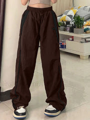 Contrast Piping Black Baggy Sweatpants Wide Leg Pants