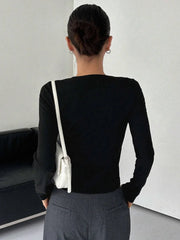 Contrast Trim Crew Trendy Neck Long Sleeve Shirt T Shirts