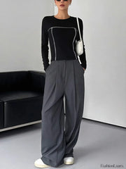 Contrast Trim Crew Trendy Neck Long Sleeve Shirt T Shirts