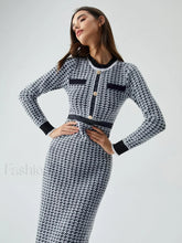 Contrast Trim Herringbone Trendy Bodycon Sweater Midi Dress Black / XS Sweaters L