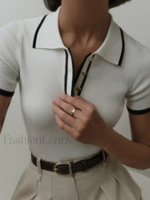 Contrast Trim Metal Trendy Button Knit Top White / XS Sweaters L