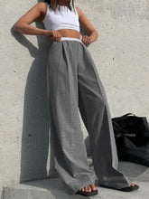 Contrast Waist Gray Baggy Tailored Pants Gray / S Pants