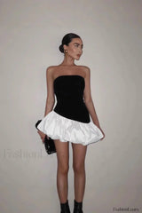 Contrasting Color Slim Fit Tube Top Mini Dress