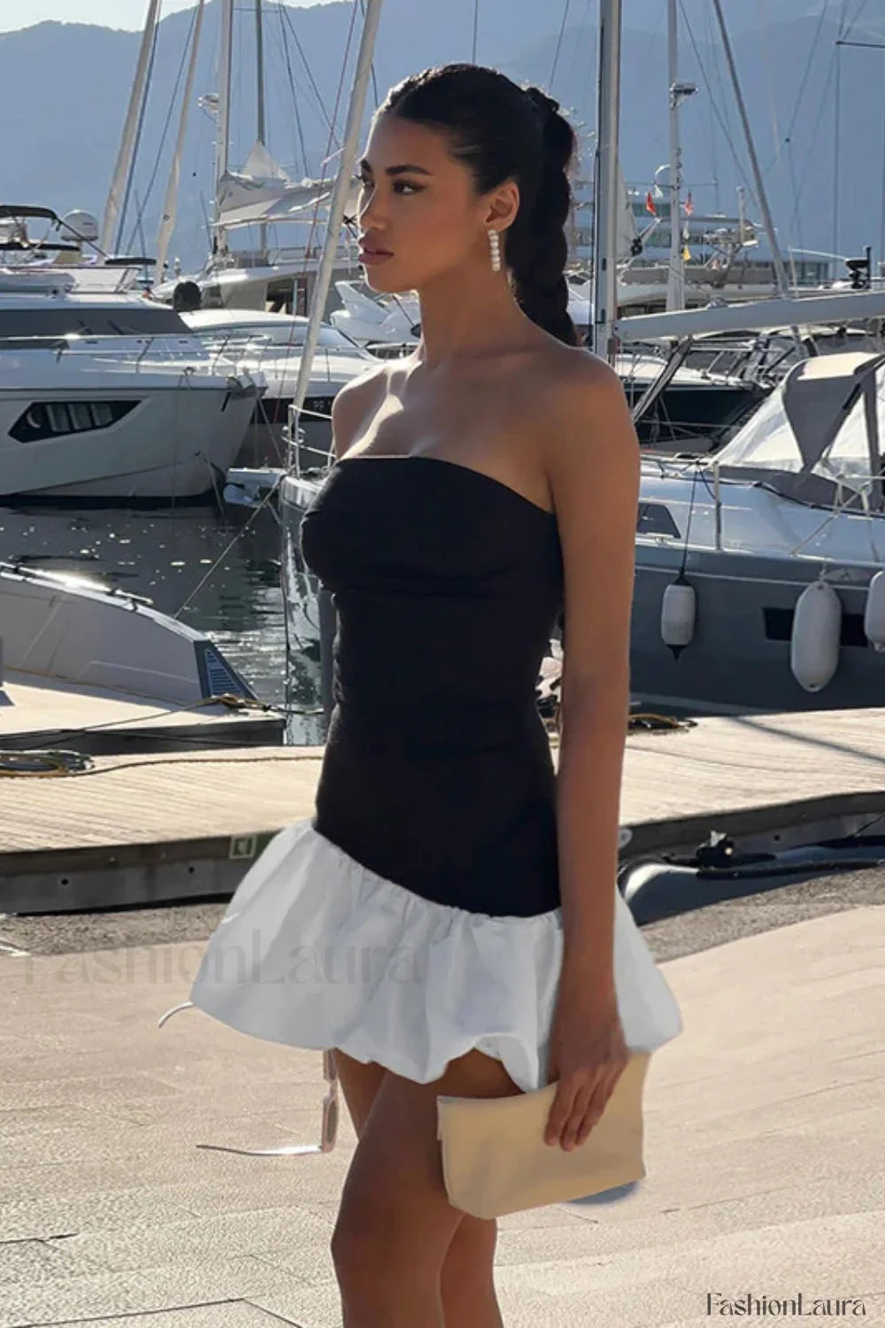 Contrasting Color Slim Fit Tube Top Mini Dress