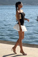 Contrasting Color Slim Fit Tube Top Mini Dress