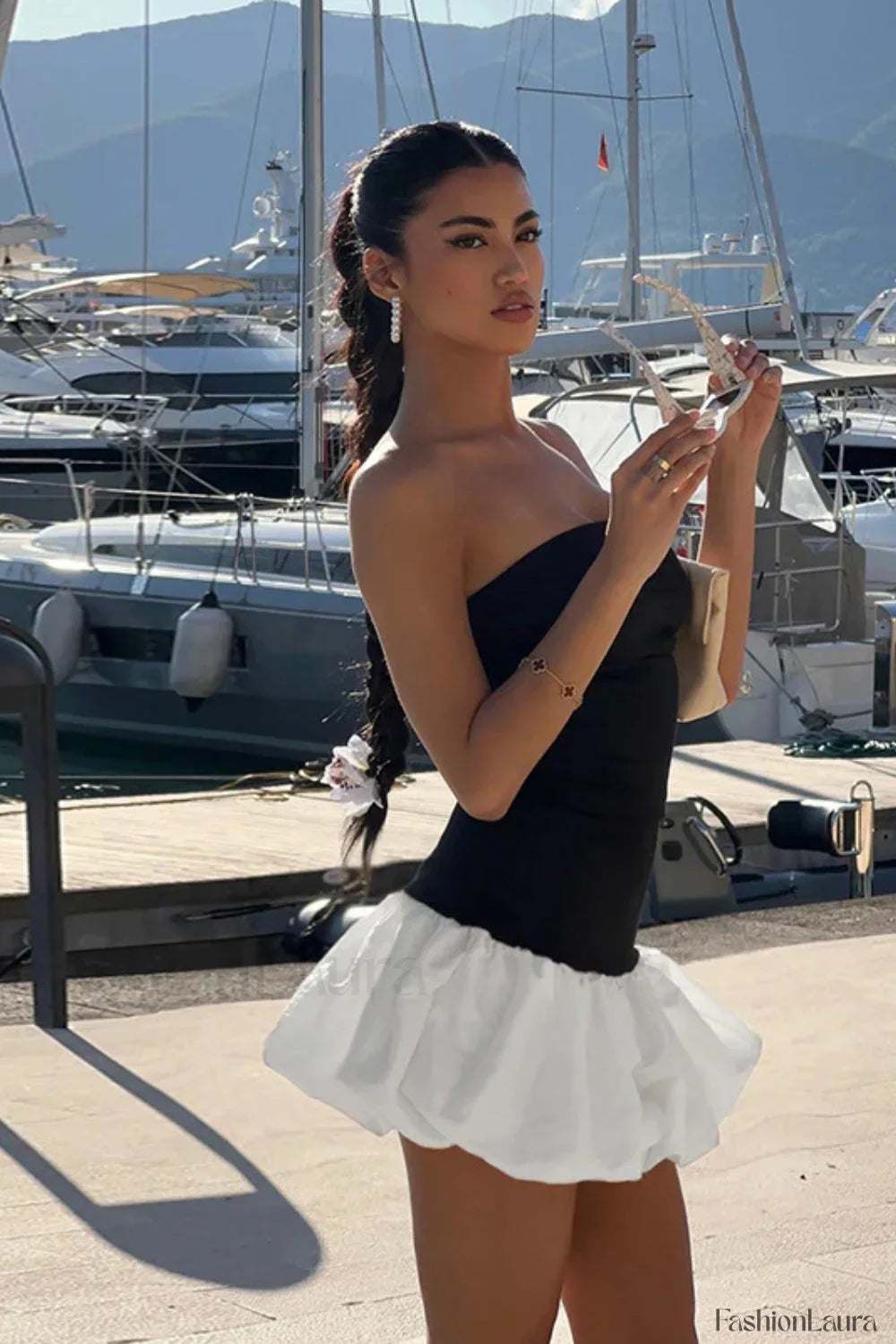 Contrasting Color Slim Fit Tube Top Mini Dress