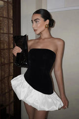 Contrasting Color Slim Fit Tube Top Mini Dress