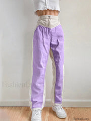 Corduroy Patchwork High Waist Straight Pants Straight Leg Pants