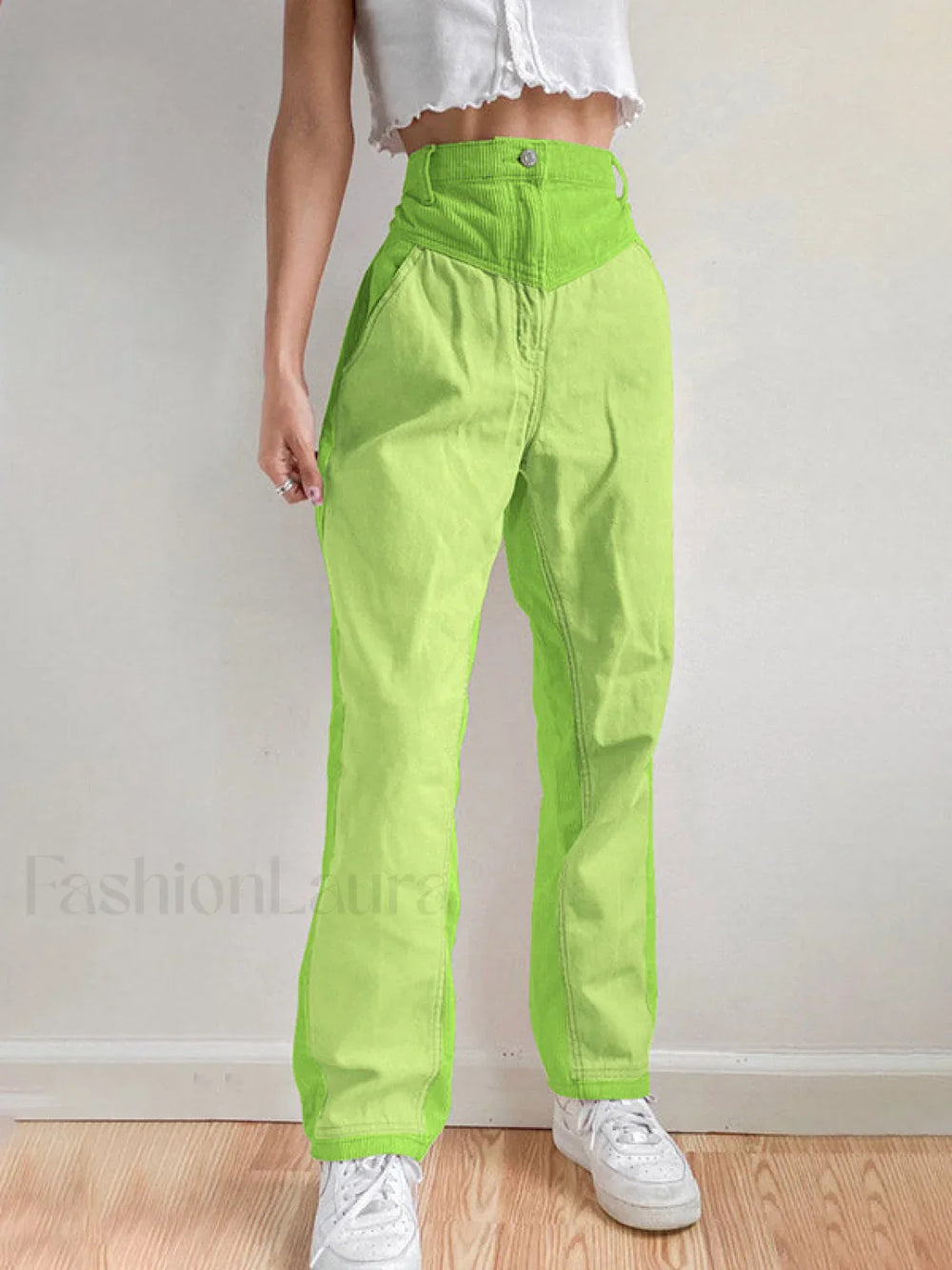 Corduroy Patchwork High Waist Straight Pants Straight Leg Pants
