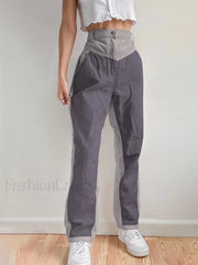 Corduroy Patchwork High Waist Straight Pants Straight Leg Pants