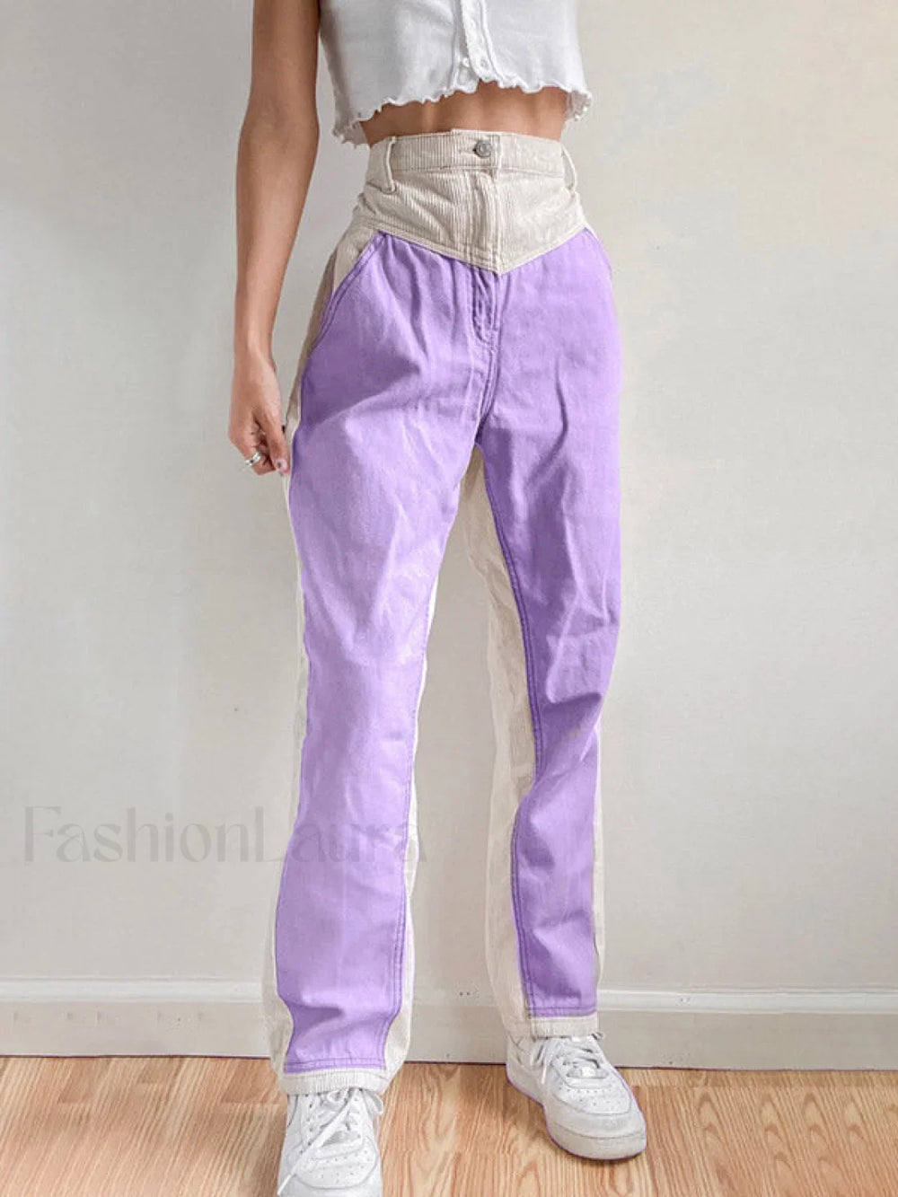 Corduroy Patchwork High Waist Straight Pants Straight Leg Pants