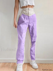 Corduroy Patchwork High Waist Straight Pants Straight Leg Pants