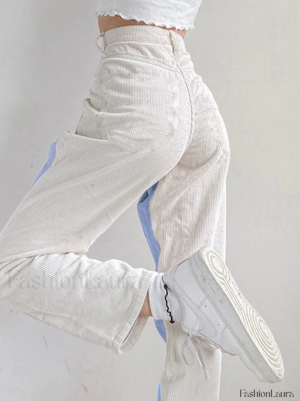 Corduroy Patchwork High Waist Straight Pants Straight Leg Pants