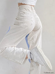 Corduroy Patchwork High Waist Straight Pants Straight Leg Pants