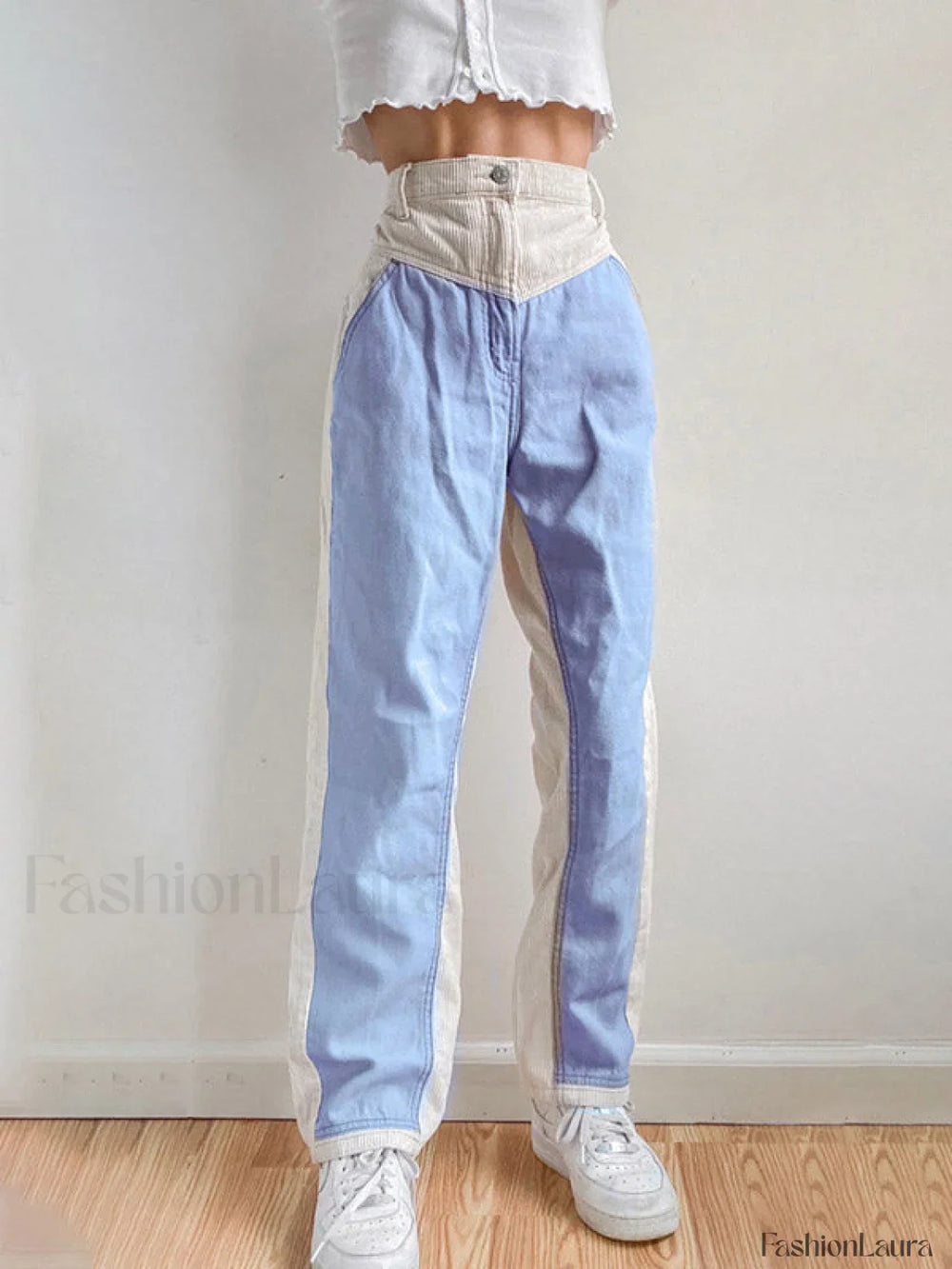 Corduroy Patchwork High Waist Straight Pants Straight Leg Pants