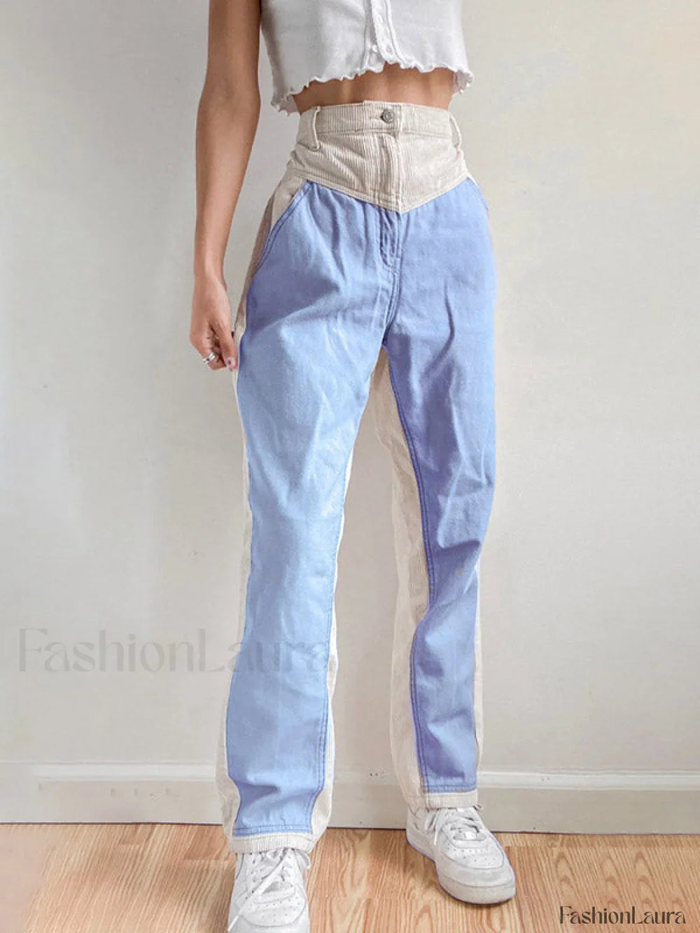 Corduroy Patchwork High Waist Straight Pants Straight Leg Pants