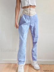 Corduroy Patchwork High Waist Straight Pants Straight Leg Pants