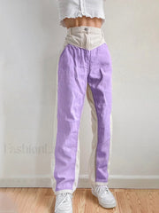 Corduroy Patchwork High Waist Straight Pants Straight Leg Pants