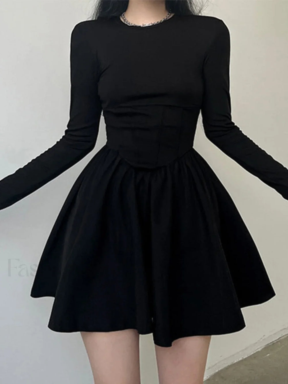 Corset Detail Black Long Sleeve Mini Dress Mini Dresses