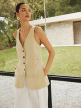 Cotton Blends Graceful Button Split Vest Khaki / XS Vests