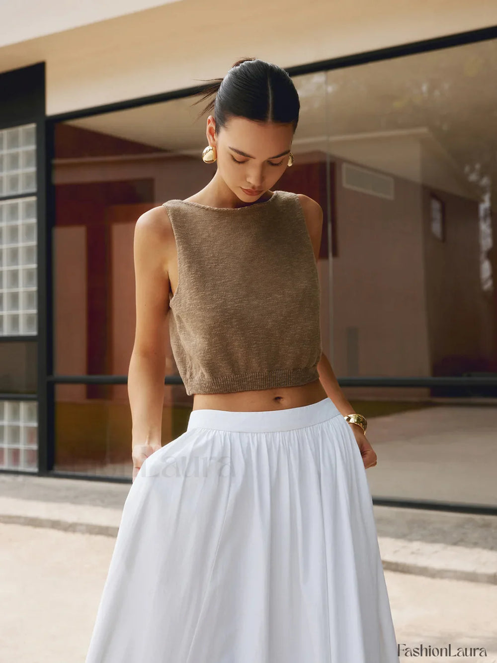 Cotton Blends Graceful Crop Top Dark Brown / XS Tank Tops & Camis