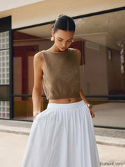 Cotton Blends Graceful Crop Top Dark Brown / XS Tank Tops & Camis