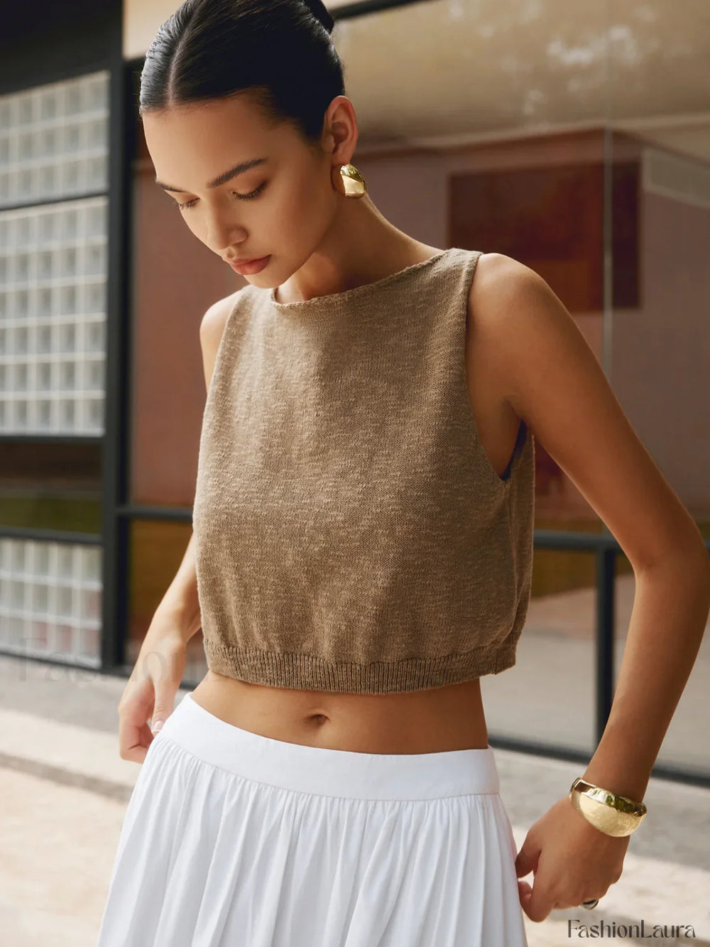 Cotton Blends Graceful Crop Top Tank Tops & Camis