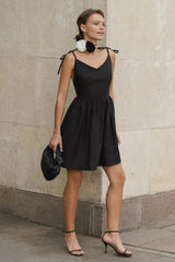 Cotton Halter High Waist Strappy Mini Dress