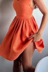 Cotton Halter High Waist Strappy Mini Dress