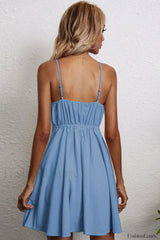 Cotton Linen Bow Strap Casual Strappy Mini Dress