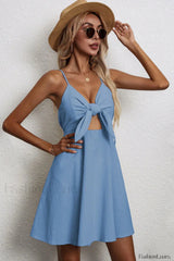 Cotton Linen Bow Strap Casual Strappy Mini Dress
