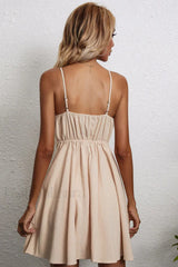 Cotton Linen Bow Strap Casual Strappy Mini Dress