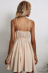 Cotton Linen Bow Strap Casual Strappy Mini Dress