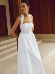 Cotton & Linen Halter Modern A Line Long Dress Dresses