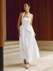 Cotton & Linen Halter Modern A Line Long Dress White / XS Dresses