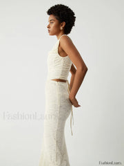 Cream Floral Lace Tie Modern Back Crop Corset Top Tank Tops & Camis