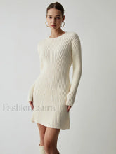 Cream Rib Long Trendy Sleeve Short Sweater Dress White / XS Sweaters L