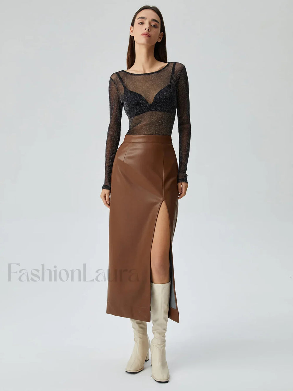 Crew Neck Sequined Trendy Long Sleeve Mesh Shirt T Shirts