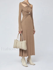 Criss Cross Cut Trendy Out Long Dress Dresses