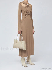 Criss Cross Cut Trendy Out Long Dress Dresses