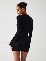 Criss Cross Long Trendy Sleeve Short Dress Dresses