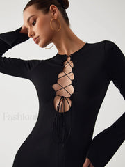 Criss Cross Long Trendy Sleeve Short Dress Dresses