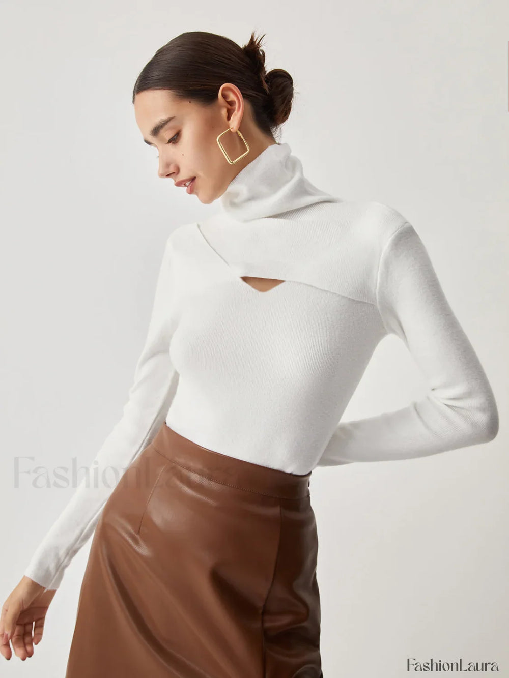 Criss Cross Turtleneck Trendy Long Sleeve Knit Top Sweaters L