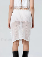 Crochet Flower Knitted Midi Skirt